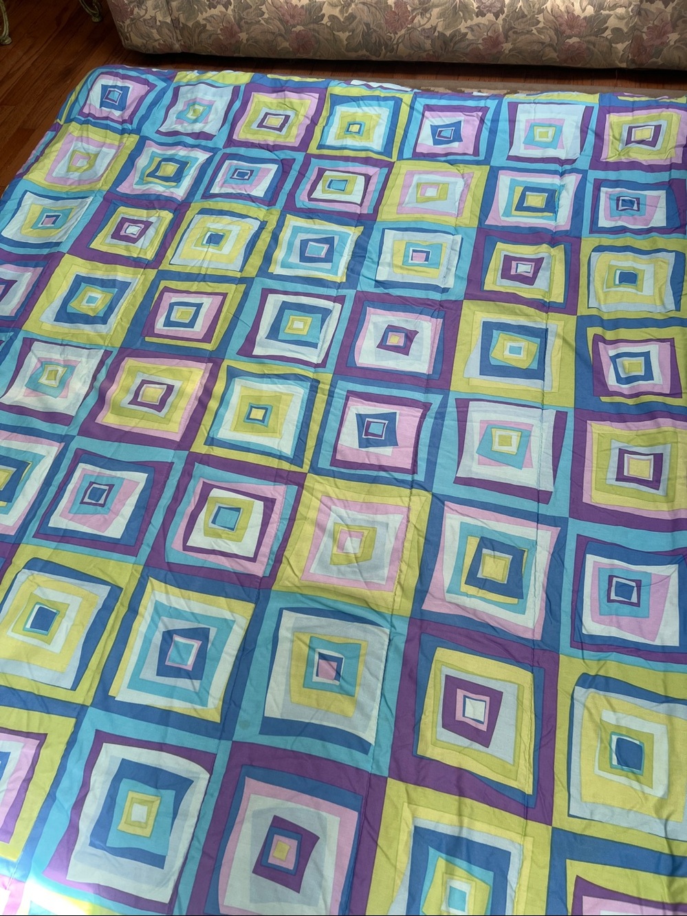 Springs Modern Geometric Patchwork Quilt - Blue, Purple, Yellow, Teal & Sham - Picture 3 of 5